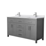 60 Inch Double Bathroom Vanity in Dark Gray, White Cultured Marble Countertop, Sinks, No Mirror