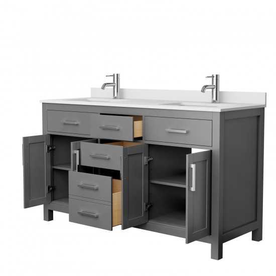 60 Inch Double Bathroom Vanity in Dark Gray, White Cultured Marble Countertop, Sinks, No Mirror