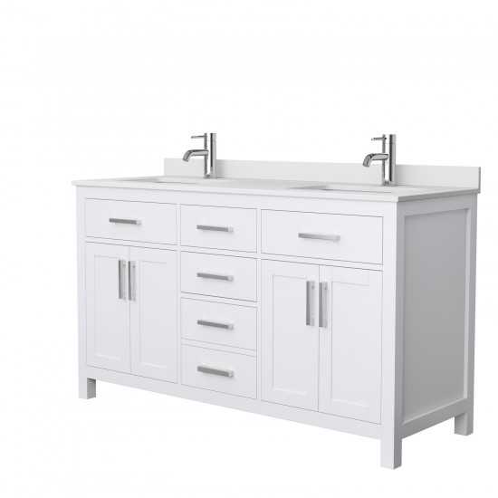 60 Inch Double Bathroom Vanity in White, White Cultured Marble Countertop, Sinks, No Mirror