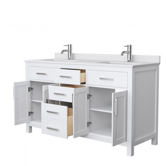 60 Inch Double Bathroom Vanity in White, White Cultured Marble Countertop, Sinks, No Mirror