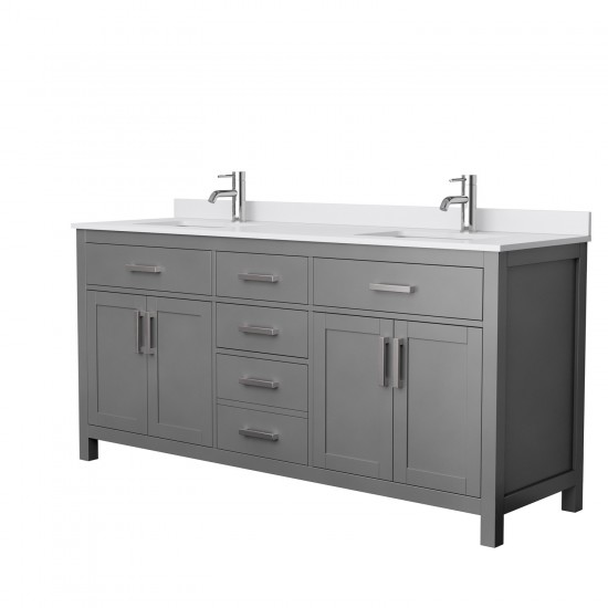 72 Inch Double Bathroom Vanity in Dark Gray, White Cultured Marble Countertop, Sinks, No Mirror