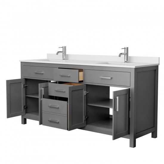 72 Inch Double Bathroom Vanity in Dark Gray, White Cultured Marble Countertop, Sinks, No Mirror