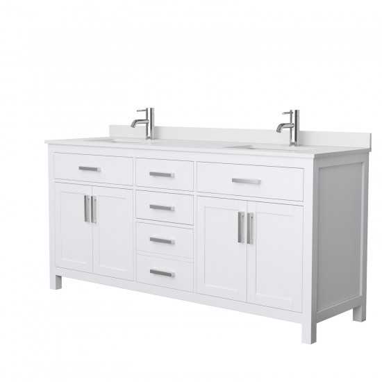 72 Inch Double Bathroom Vanity in White, White Cultured Marble Countertop, Sinks, No Mirror