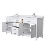 72 Inch Double Bathroom Vanity in White, White Cultured Marble Countertop, Sinks, No Mirror