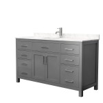 60 Inch Single Bathroom Vanity in Dark Gray, Carrara Cultured Marble Countertop, Sink, No Mirror