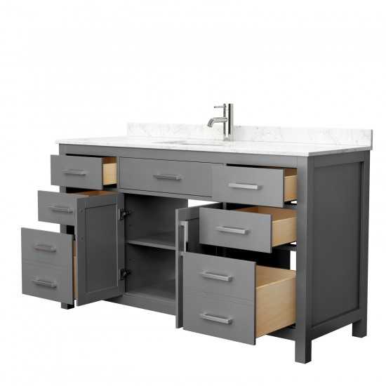 60 Inch Single Bathroom Vanity in Dark Gray, Carrara Cultured Marble Countertop, Sink, No Mirror