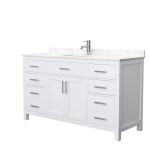 60 Inch Single Bathroom Vanity in White, Carrara Cultured Marble Countertop, Sink, No Mirror