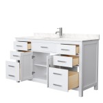 60 Inch Single Bathroom Vanity in White, Carrara Cultured Marble Countertop, Sink, No Mirror