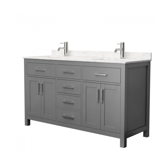 60 Inch Double Bathroom Vanity in Dark Gray, Carrara Cultured Marble Countertop, Sinks, No Mirror