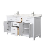 60 Inch Double Bathroom Vanity in White, Carrara Cultured Marble Countertop, Sinks, No Mirror