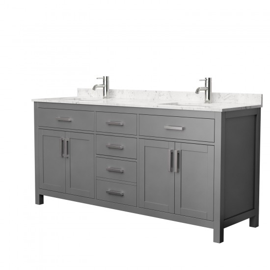 72 Inch Double Bathroom Vanity in Dark Gray, Carrara Cultured Marble Countertop, Sinks, No Mirror