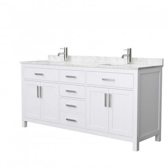 72 Inch Double Bathroom Vanity in White, Carrara Cultured Marble Countertop, Sinks, No Mirror