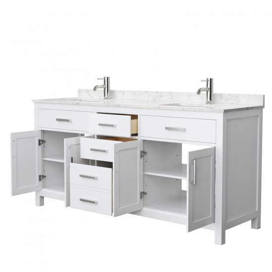 72 Inch Double Bathroom Vanity in White, Carrara Cultured Marble Countertop, Sinks, No Mirror