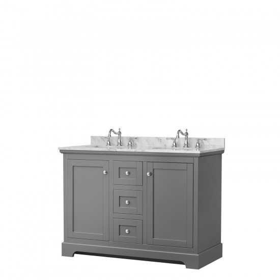 48 Inch Double Bathroom Vanity in Dark Gray, White Carrara Marble Countertop, Oval Sinks, No Mirror