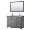 48 Inch Double Bathroom Vanity in Dark Gray, White Carrara Marble Countertop, Sinks, 46 Inch Mirror