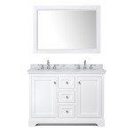 48 Inch Double Bathroom Vanity in White, White Carrara Marble Countertop, Oval Sinks, 46 Inch Mirror