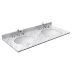 48 Inch Double Bathroom Vanity in White, White Carrara Marble Countertop, Oval Sinks, 46 Inch Mirror