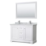 48 Inch Double Bathroom Vanity in White, White Carrara Marble Countertop, Sinks, 46 Inch Mirror