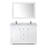 48 Inch Double Bathroom Vanity in White, White Carrara Marble Countertop, Sinks, 46 Inch Mirror