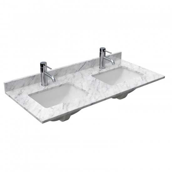 48 Inch Double Bathroom Vanity in White, White Carrara Marble Countertop, Sinks, 46 Inch Mirror