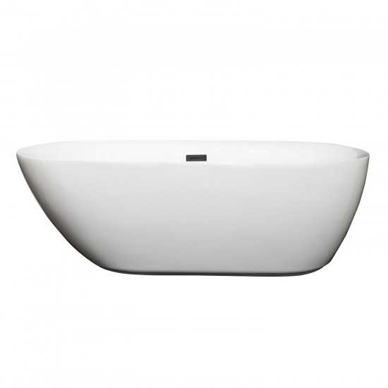 65 Inch Freestanding Bathtub in White, Matte Black Drain and Overflow Trim