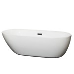 71 Inch Freestanding Bathtub in White, Matte Black Drain and Overflow Trim