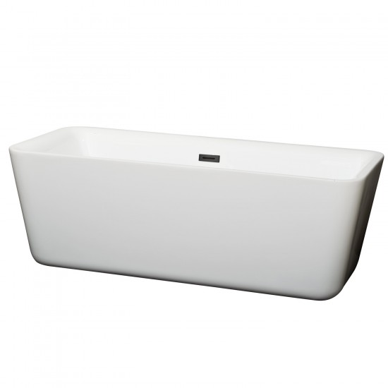 69 Inch Freestanding Bathtub in White, Matte Black Drain and Overflow Trim