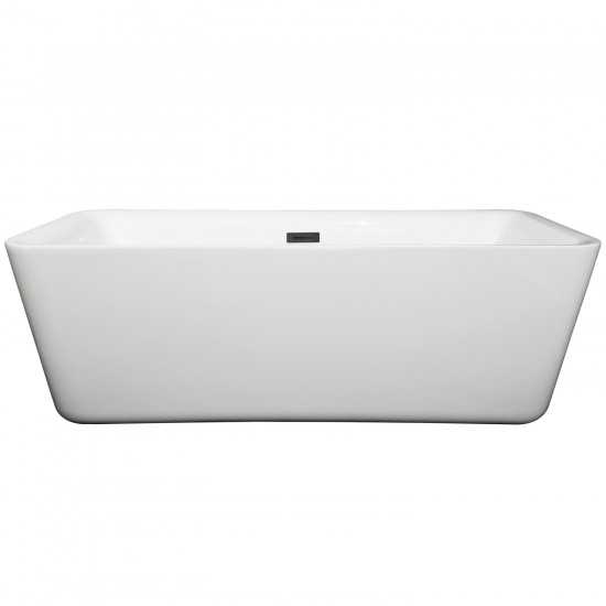 69 Inch Freestanding Bathtub in White, Matte Black Drain and Overflow Trim