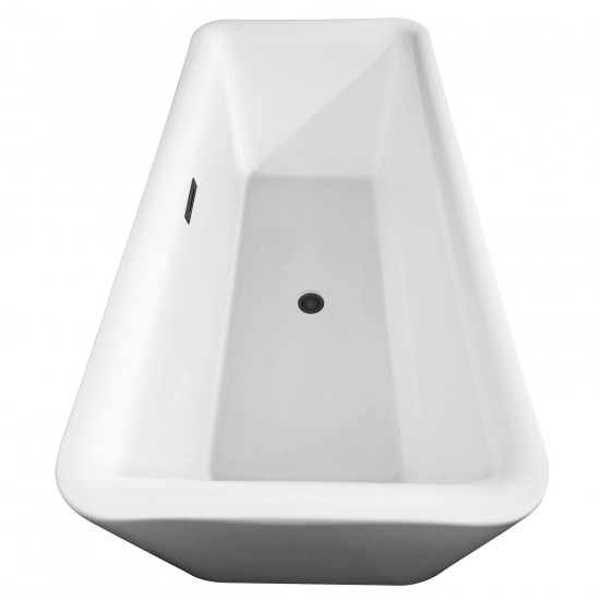 69 Inch Freestanding Bathtub in White, Matte Black Drain and Overflow Trim