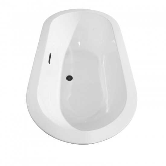 60 Inch Freestanding Bathtub in White, Matte Black Drain and Overflow Trim