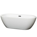 68 Inch Freestanding Bathtub in White, Matte Black Drain and Overflow Trim