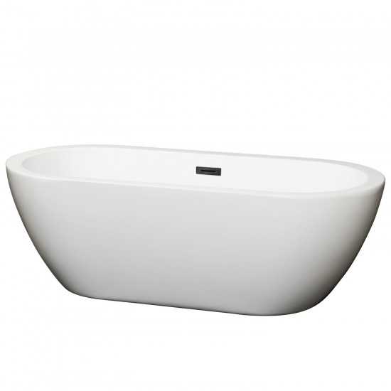 68 Inch Freestanding Bathtub in White, Matte Black Drain and Overflow Trim