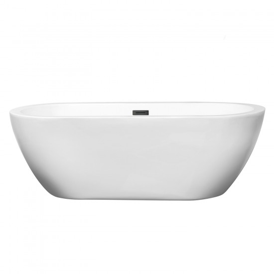 68 Inch Freestanding Bathtub in White, Matte Black Drain and Overflow Trim