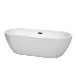 72 Inch Freestanding Bathtub in White, Matte Black Drain and Overflow Trim