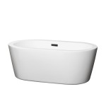 60 Inch Freestanding Bathtub in White, Matte Black Drain and Overflow Trim