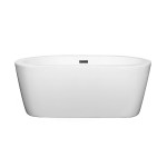 60 Inch Freestanding Bathtub in White, Matte Black Drain and Overflow Trim