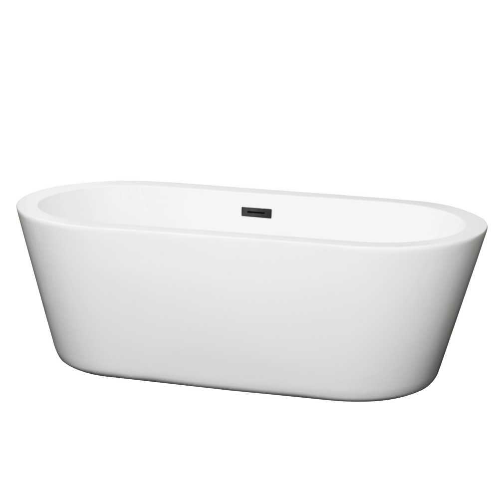 67 Inch Freestanding Bathtub in White, Matte Black Drain and Overflow Trim