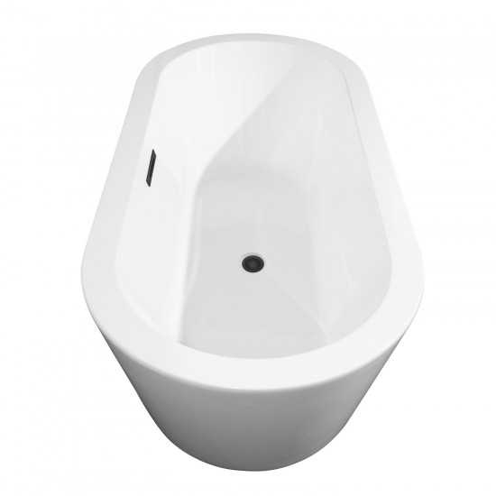 67 Inch Freestanding Bathtub in White, Matte Black Drain and Overflow Trim