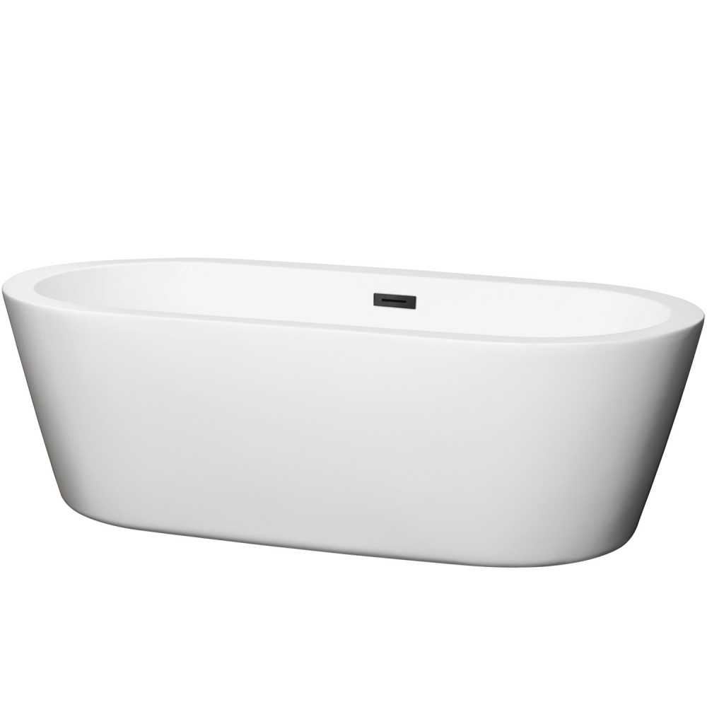 71 Inch Freestanding Bathtub in White, Matte Black Drain and Overflow Trim