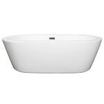 71 Inch Freestanding Bathtub in White, Matte Black Drain and Overflow Trim