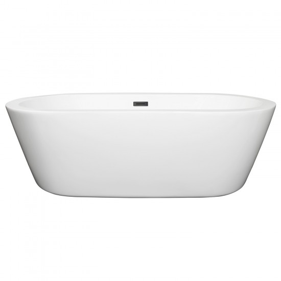 71 Inch Freestanding Bathtub in White, Matte Black Drain and Overflow Trim