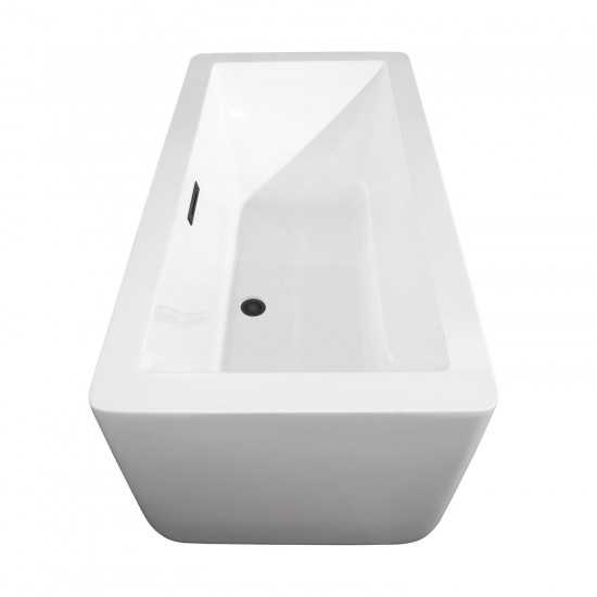 59 Inch Freestanding Bathtub in White, Matte Black Drain and Overflow Trim