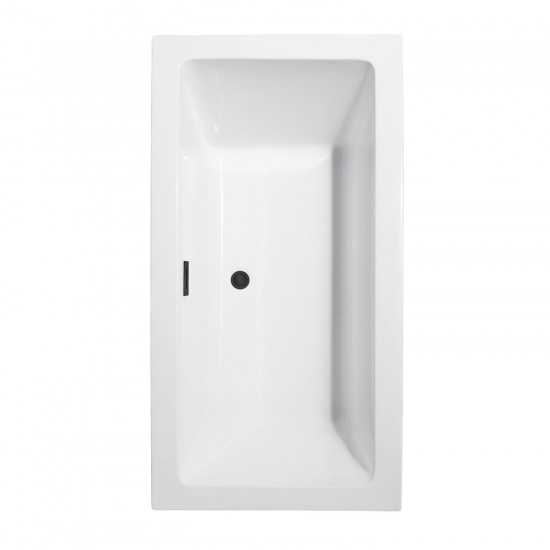 60 Inch Freestanding Bathtub in White, Matte Black Drain and Overflow Trim