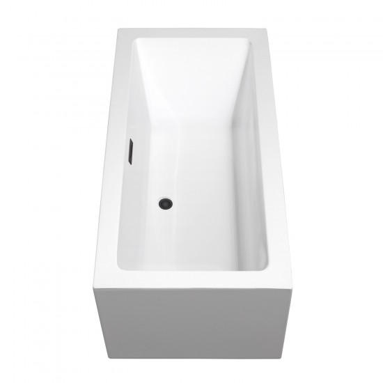 60 Inch Freestanding Bathtub in White, Matte Black Drain and Overflow Trim