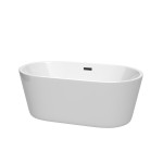 60 Inch Freestanding Bathtub in White, Matte Black Drain and Overflow Trim