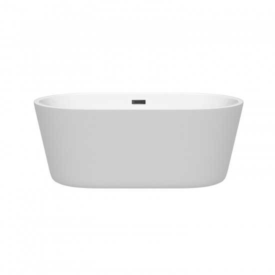 60 Inch Freestanding Bathtub in White, Matte Black Drain and Overflow Trim