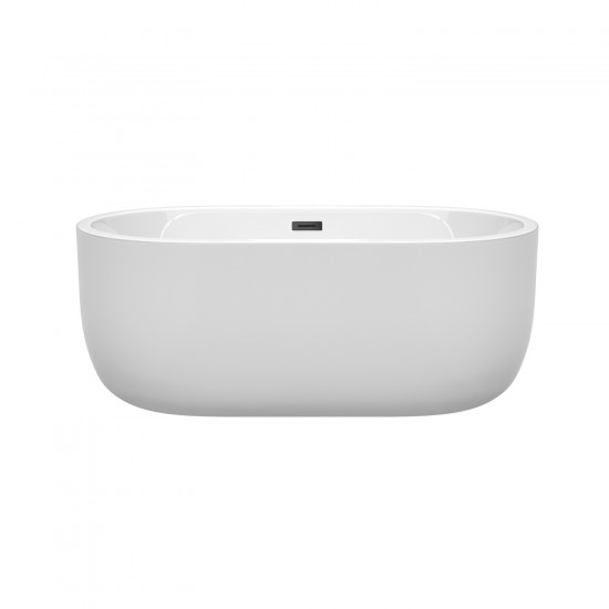 60 Inch Freestanding Bathtub in White, Matte Black Drain and Overflow Trim