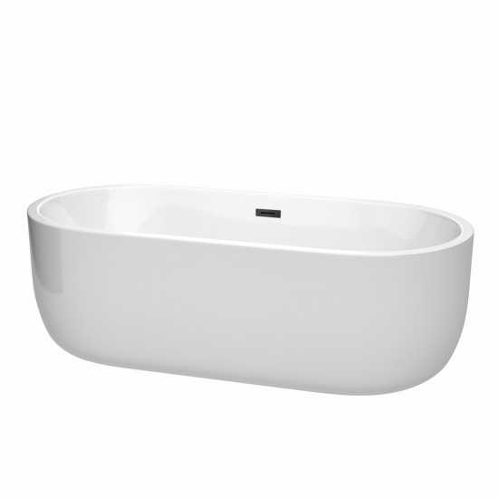 71 Inch Freestanding Bathtub in White, Matte Black Drain and Overflow Trim