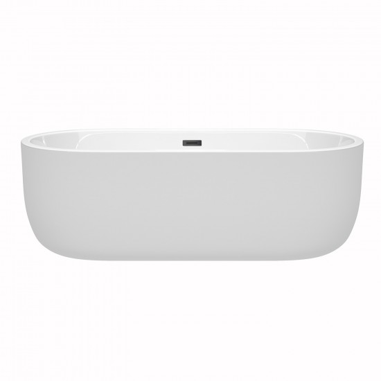 71 Inch Freestanding Bathtub in White, Matte Black Drain and Overflow Trim