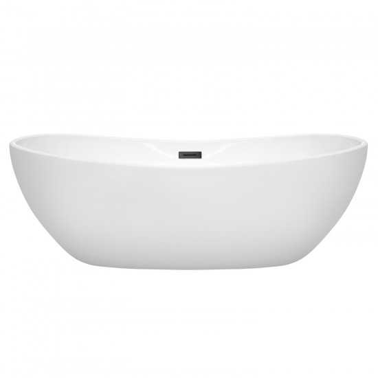 70 Inch Freestanding Bathtub in White, Matte Black Drain and Overflow Trim